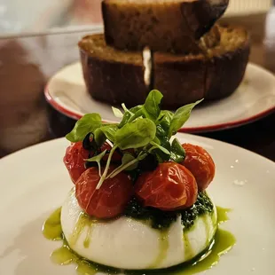 Mozza Caprese ($18) with Pane Bianco ($8).  MUST GET!