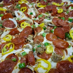 The 16" Paps Special with sausage, pepperoni, onions, mushrooms, green peppers &amp; banana peppers.