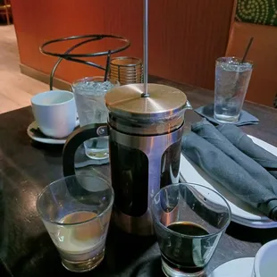 French press coffee (enough for 4 cups), with a shot of Bailey's and a shot of Kahlua