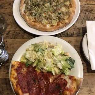 The spicy pepperoni pizza is okay, while the chicken sausage is just so so.