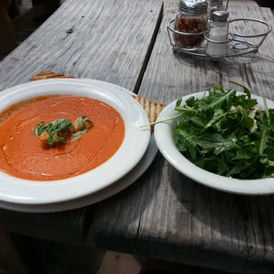 Tomato basil soup &amp; Arugula salad.