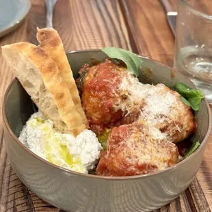 Sal's Meatballs (meatballs, tomato sauce, whipped ricotta di bufala, basil)