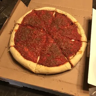 I got the 14" stuffed cheese pizza with pepperoni , sausage  &amp; jalapeños !! Good friendly service And top notch pizza!