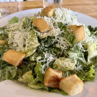 Large Cesar salad $10. Good size but very bland, couldn&apos;t really taste the dressing.