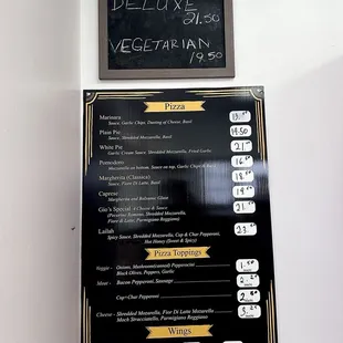 the menu and prices