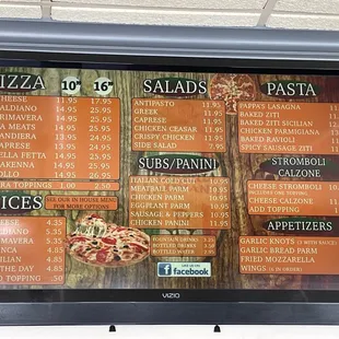 Menu above kitchen.