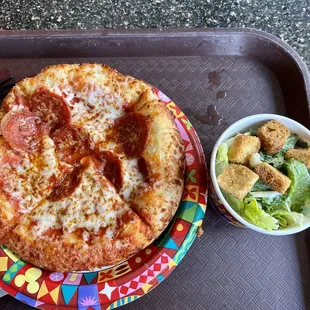 Pepperoni Pizza and Side Caesar Salad.