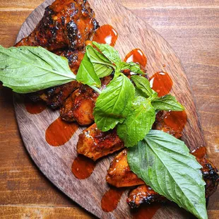 a plate of food on a wooden table