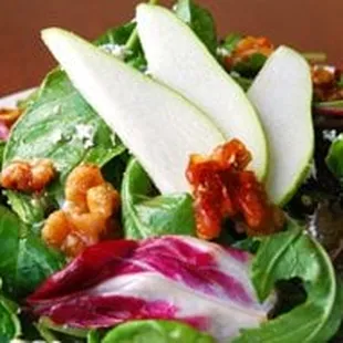 Arugula Pear with candied walnuts.