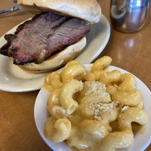 Sliced brisket sandwich ($12) with mac n cheese side dish ($4.50)