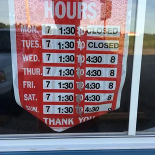 Mon - Tue 7:00 am - 1:30pm Wed - Sun 7:90 am - 1:30pm then 4:30pm - 8:00pm