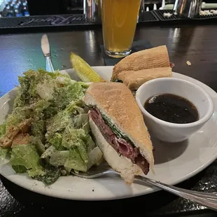 French dip au jus and Caesar Salad