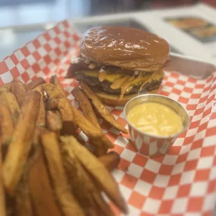 Angus beef bacon cheeseburger with hand cut fries