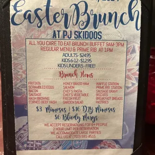 Easter Brunch Menu 2024