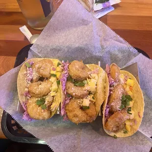 Breaded Shrimp Taco and PJK Dry Rub 6 Wings