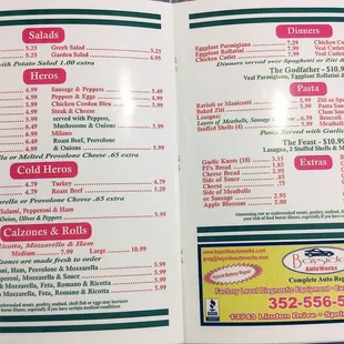 Inside of the menu
