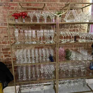a display of wine glasses