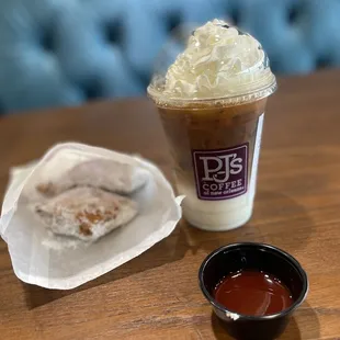 Wedding cake latte and beignets