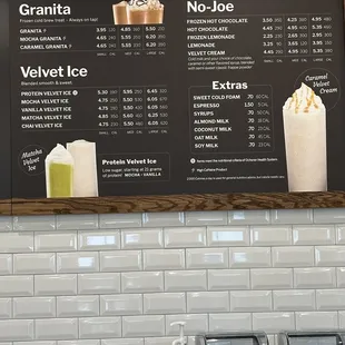 a menu on the wall
