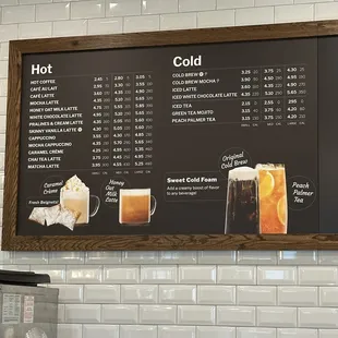 a menu on the wall