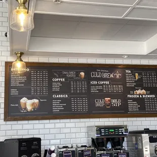 a menu on the wall