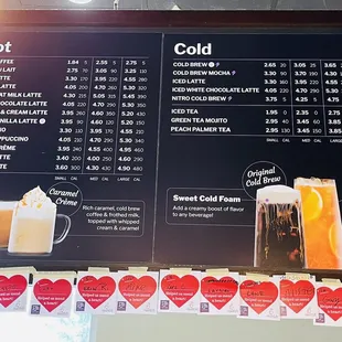 a menu with prices and prices