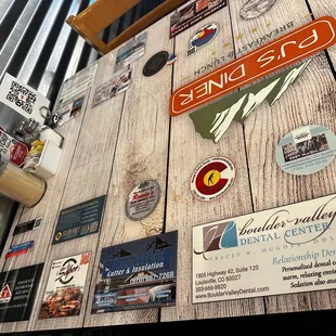 a variety of stickers on a table