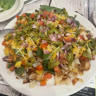 Skinny Papas with no egg and a side of avocado.  I also got a biscuit with homemade strawberry jam.  Delicious!