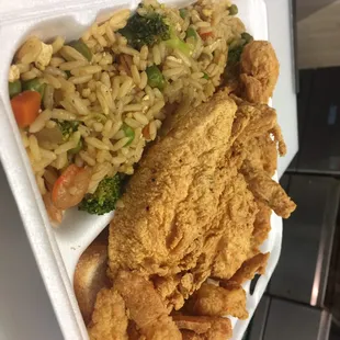 Chicken Tenders &amp; Shrimp mix platter with shrimp fried rice