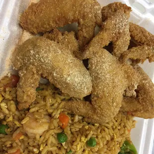 Whole chicken wings with shrimp fried Rice