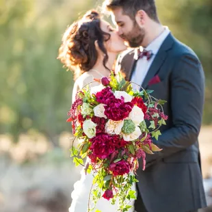 Burgundy and cream wedding bouquet.