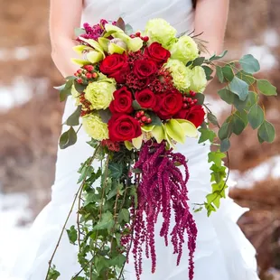 Red and green wedding bouquet, Sedona AZ.
