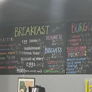 a menu on the wall
