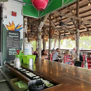 Outdoor bar seating. Justin is bartender with great personality
