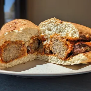 Meatball Sub(beef), fire roasted marinara, mozzarella