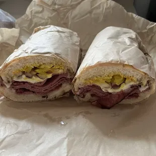 Hot pastrami sandwich.