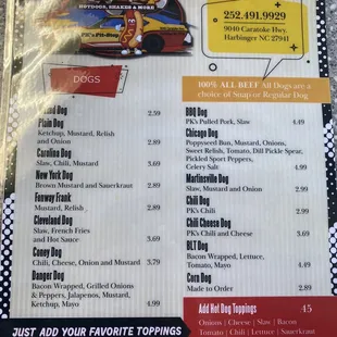 Front of the menu