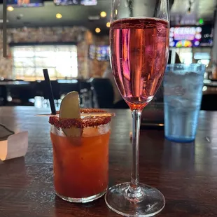 Mexican mango heater, and mimosa with cranberry
