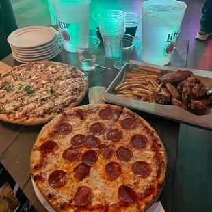 Chicken Wings, Pepperoni Pizza, BBQ Chicken Pizza