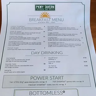 Breakfast menu