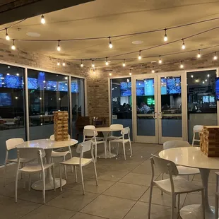 tables and chairs in a restaurant
