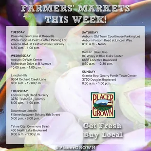 Full market schedule with 9 markets on 5 days.