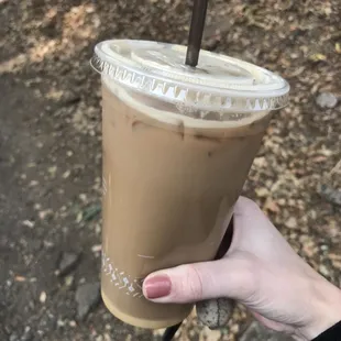 A thin layer of ice and all the syrup on the bottom