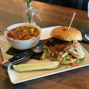 California Chicken Sandwich with Chicken Minestrone soup! So good and fresh. Being from California this felt like home.