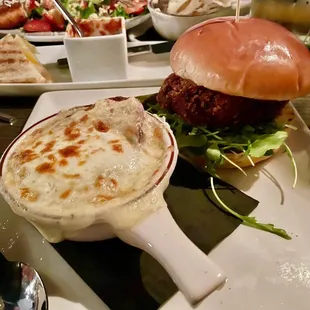 Beet Burger and French Onion Soup