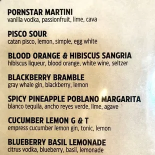 Cocktail menu
