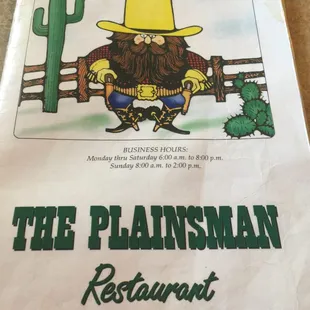 the menu for the plainsman restaurant