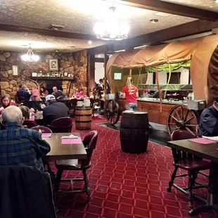 Dining room and salad bar (yes, the salad bar is in a covered wagon)