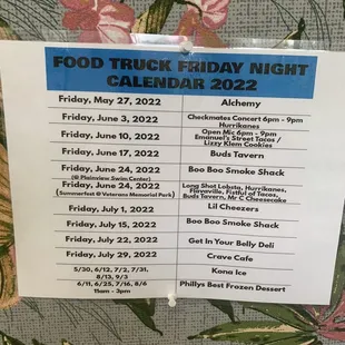 2022 food truck calendar