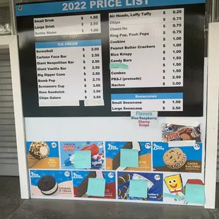 Snack bar menu
